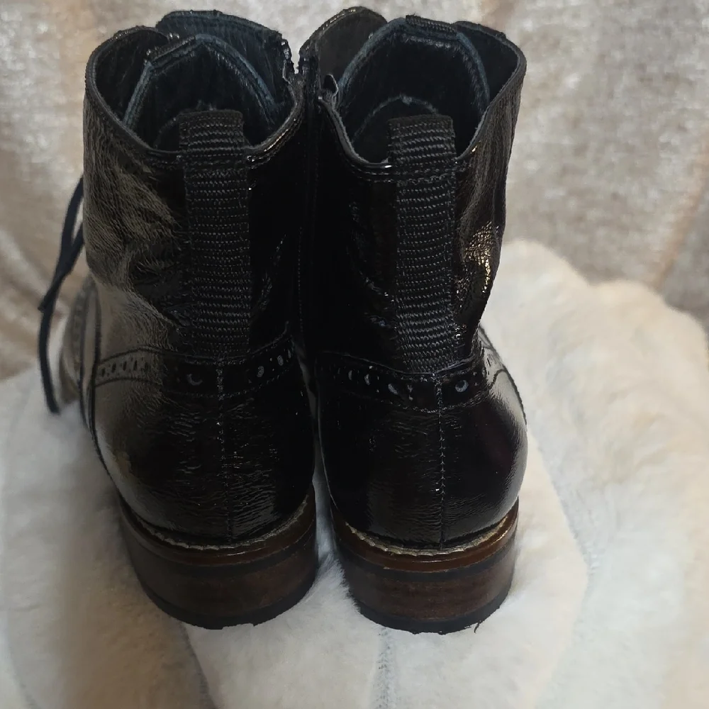 Black Patent Lace-Up Ankle Booties